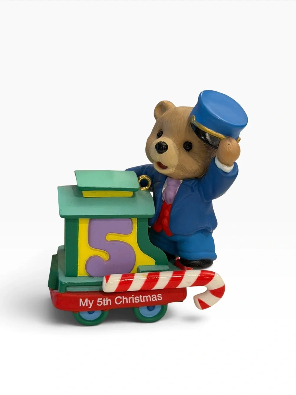 2002 Hallmark Keepsake Child's Fifth Christmas Ornament Bear Train Collectible